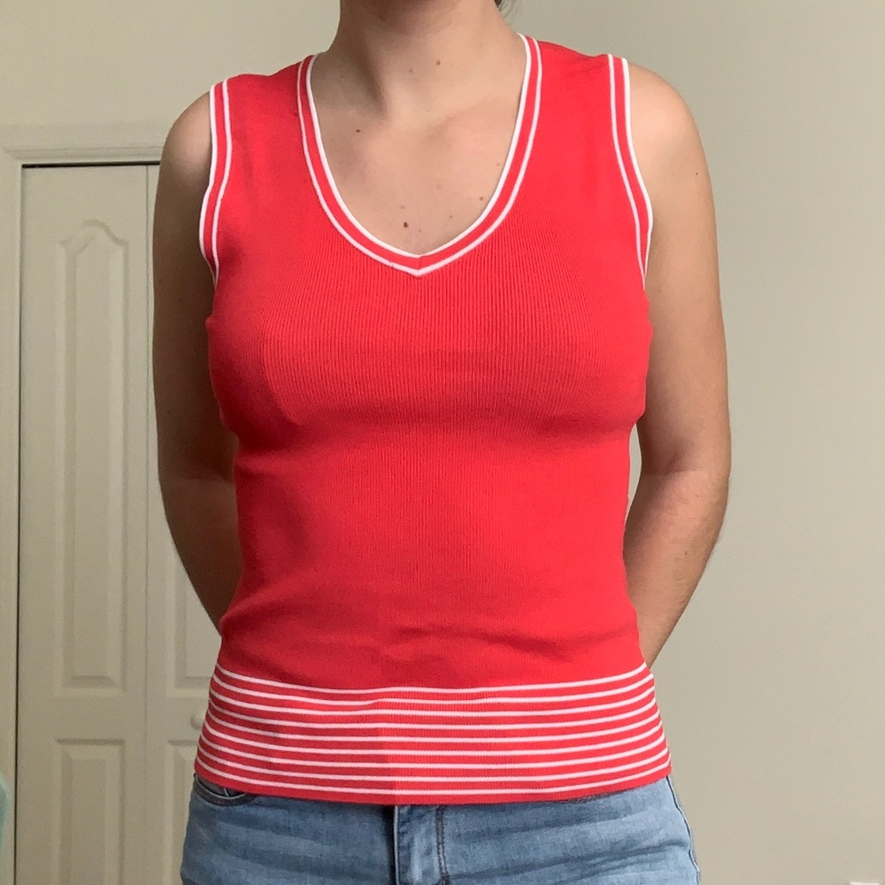George Stretch Striped V Neck Tank Top Small